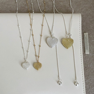 缕空编织金属爱心抽拉项链女简约设计感个性时尚潮流颈链毛衣链