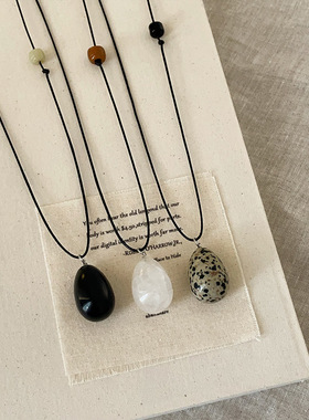 小众设计感水滴天然石黑绳长款项链女简约百搭气质时尚颈链毛衣链