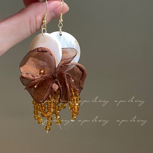 美拉德咖色豹纹流苏耳环女早秋复古氛围感耳钉高级感夸张气质耳饰