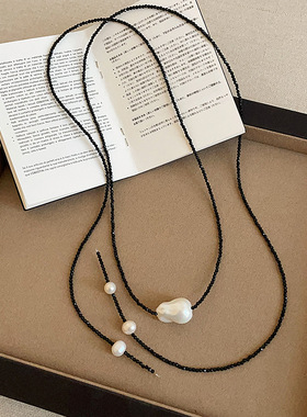 一款多戴巴洛克珍珠黑色水晶串珠长款项链女辣妹甜美时尚毛衣链