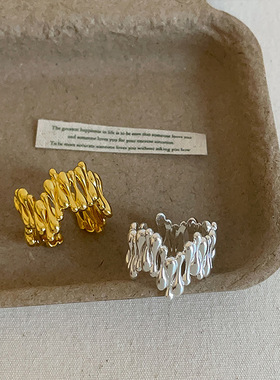 设计感交错水滴金属戒指女个性独特小众轻奢时尚潮流百搭指环戒子