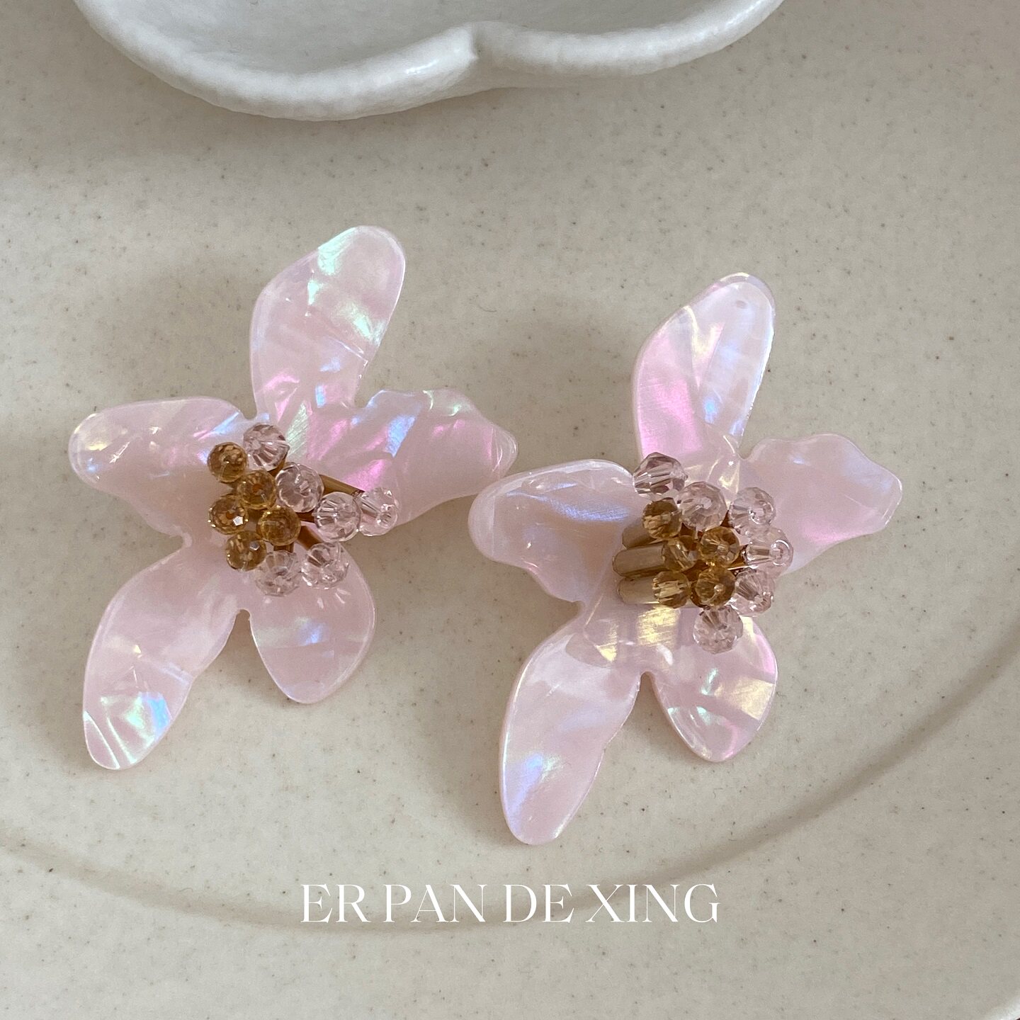 度假风~夸张大款彩色树脂花朵耳钉小清新时髦新款欧美个性耳环