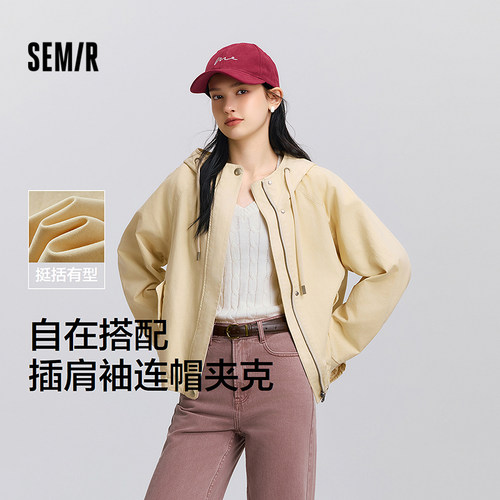 森马复古宽松连帽插肩袖外套女