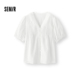 女夏盐缩肌理白色泡泡袖 森马短袖 衬衫 花边V领设计感甜美俏皮衬衣