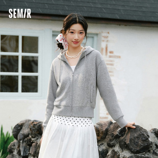 小个子时尚 森马外套女春季 连帽2026新款 灯笼袖 显瘦简约夹克 弯刀袖