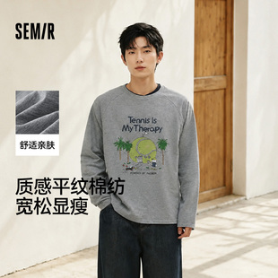 森马长袖T恤男春季卡通印花圆领情侣装2026新款运动元素涂鸦上衣