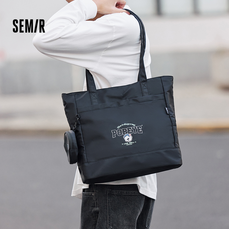 森马托特袋男大力水手联名时尚撞色印花单肩包情侣潮流韩系大容量