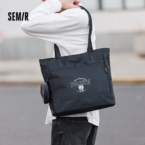 森马托特袋男大力水手联名时尚撞色印花单肩包情侣潮流韩系大容量