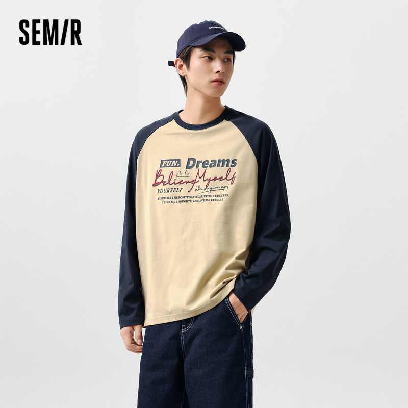 撞色长袖上衣森马学院美式复古