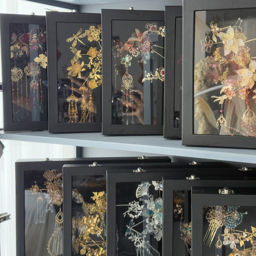 头钗发饰珍珠项链饰品展示盒防尘透明玻璃古风秀禾发簪首饰收纳盒