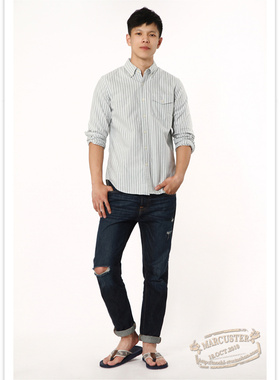 rtwf衬衫男2022新款清新时尚长袖纯棉牛津纺条纹帅气衬衫63647