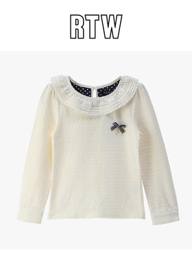 rtw套头女童打底衫2025年春款童装花边圆领针织长袖翻领T恤63222