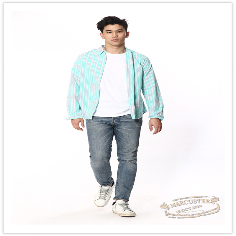 2021年欧美痞帅全棉条纹长袖衬衫