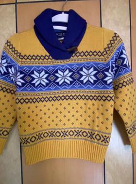 断码清仓羊毛衫男女童针织翻领菱形花厚实羊毛上衣53232