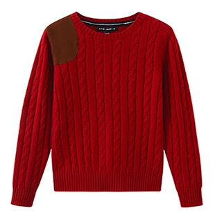 休闲针织麻花套头镶鹿皮23B49 时尚 rtw复古打底羊毛衫 2025年秋修身