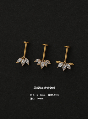 钛钢精致微镶闪钻马眼锆石花上耳轮耳钉隐形小巧内螺纹穿刺耳骨钉