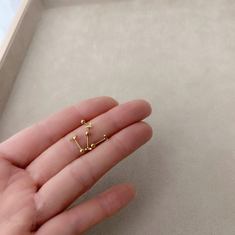 经典钛钢星月十字架爱心耳耳钉