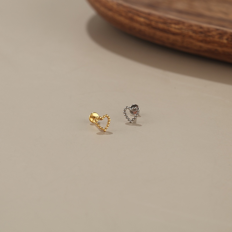 植入级医用钛合金镂空爱心穿刺唇钉内螺纹防过敏耳垂小耳钉G23钛