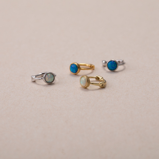 百搭925银镶嵌蛋白石耳圈幻彩欧珀澳宝银圈耳环耳骨小耳圈银耳扣