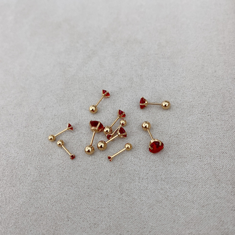 迷你隐形红色小锆石耳钉钛钢细针