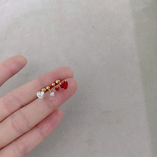 钛钢锆石爱心细针螺丝拧扣耳骨钉免摘抓钻桃心耳蜗耳廓钉小耳钉女