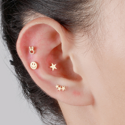 钛钢六芒星多款式耳廓螺丝拧扣