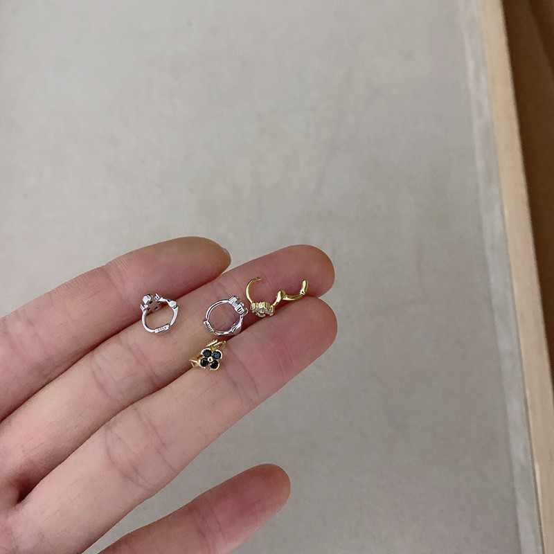 耳环s925微镶锆石四叶草圈免女