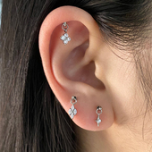 小巧钛合金子弹头吊坠微镶四叶草耳钉穿刺内螺纹长短杆耳骨小耳钉