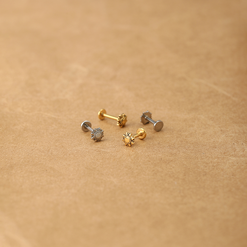 钛钢长短针太阳花螺纹平底耳蜗钉