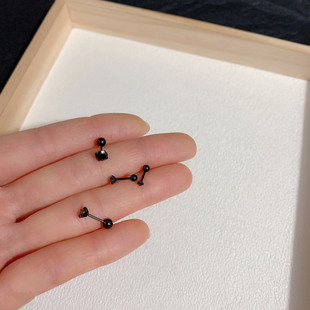 钛钢全黑抓钻锆石耳骨钉免摘螺丝针耳蜗钉水钻耳廓钉多耳洞小耳钉