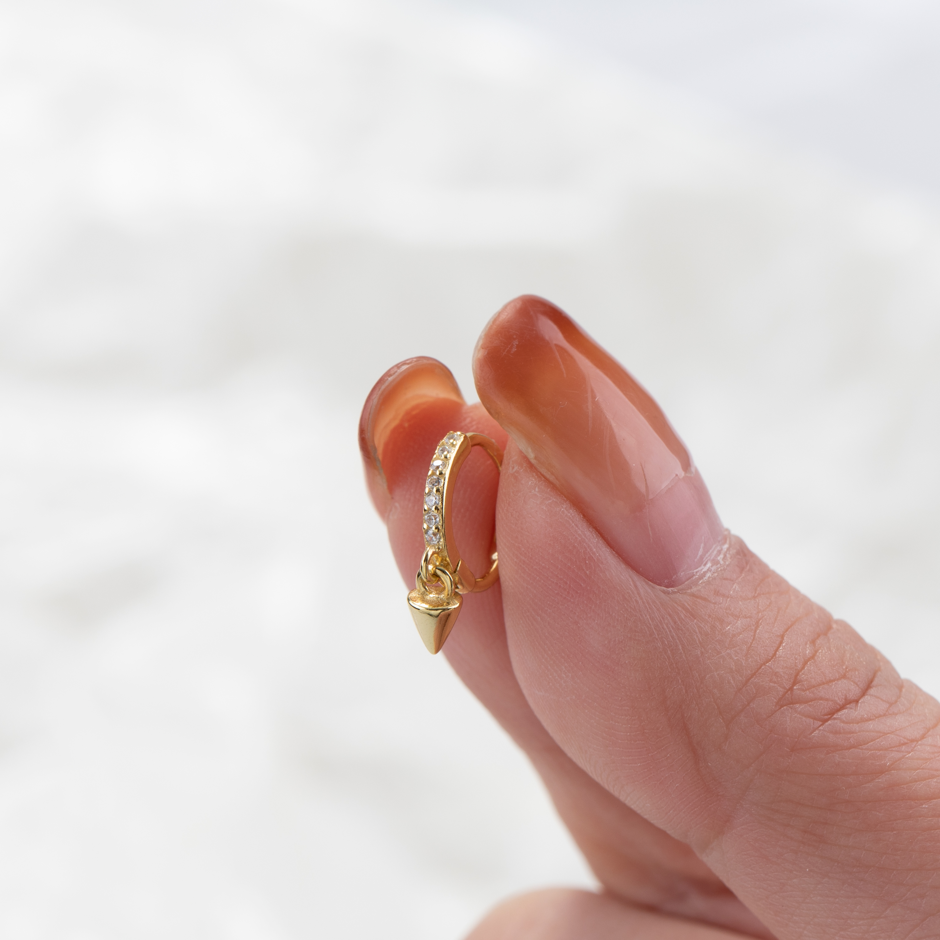 s925银微镶圆锥吊坠小耳圈隐形耳皮耳边耳骨圈银圈圈耳扣小耳环女