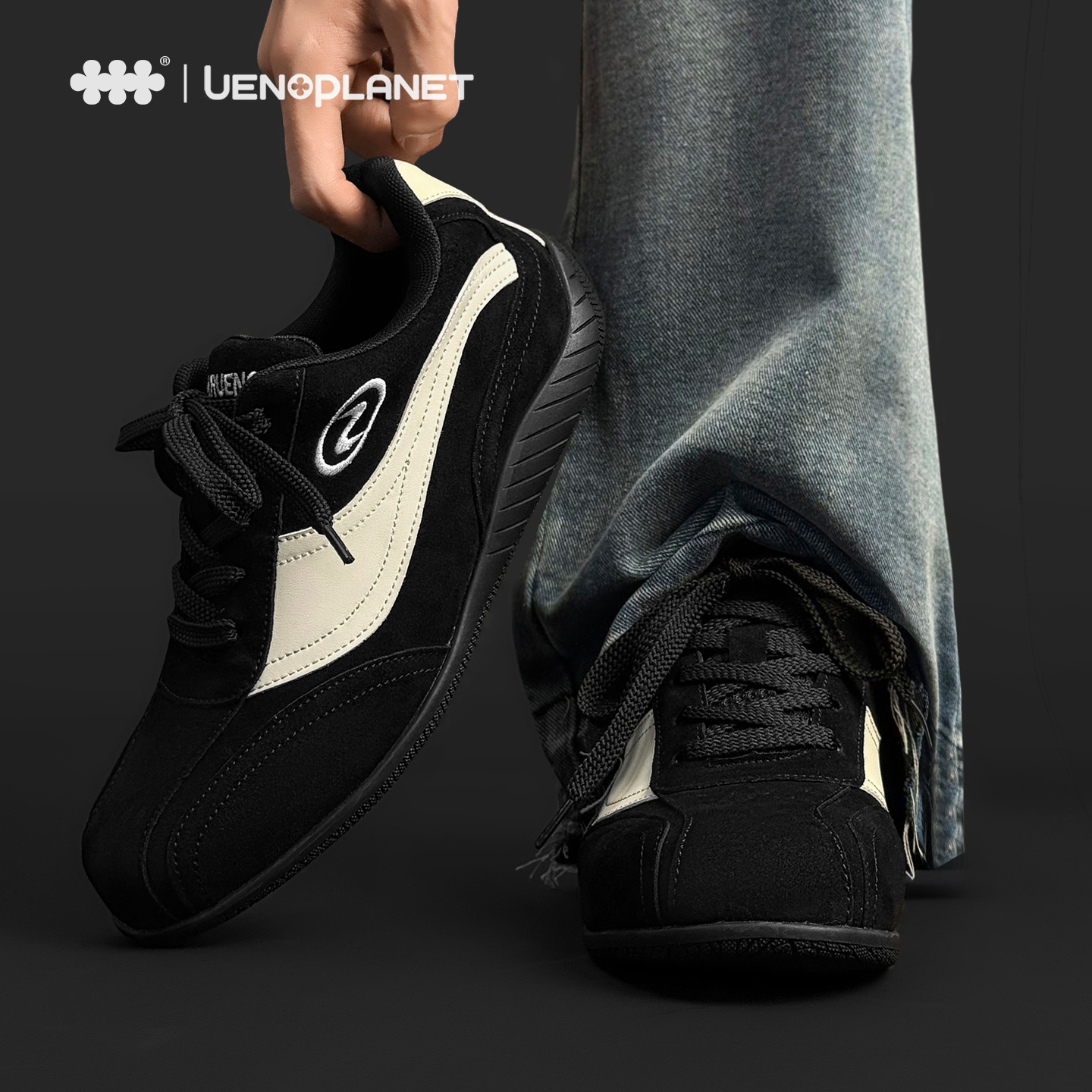 上野行星赛车鞋/潮流黑德训鞋男女款百搭内增高4cm厚底运动板鞋子