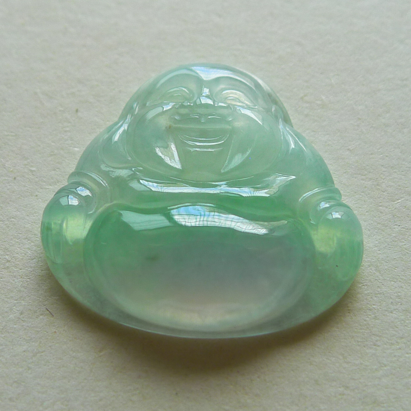 揭陽翡翠A貨老坑種淺綠飽滿水潤玉佛笑佛玉墜戒面鑲嵌件彌勒佛公