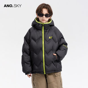 anothersky儿童黑色羽绒服加厚连帽衣服2025新款男童冬装防风外套