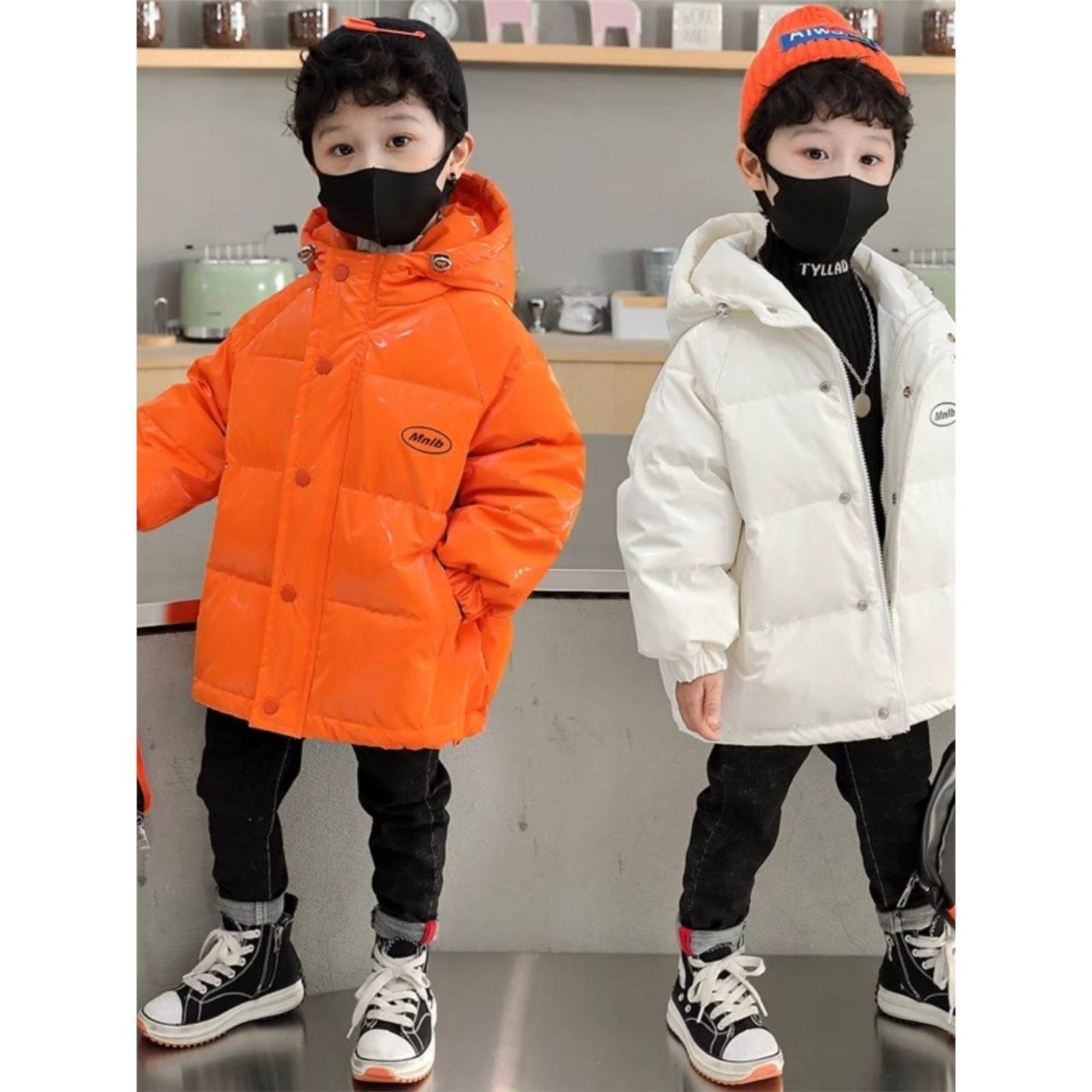 韩国男童羽绒棉服中长款儿童2025新款宝宝冬装棉服免洗亮皮外套潮