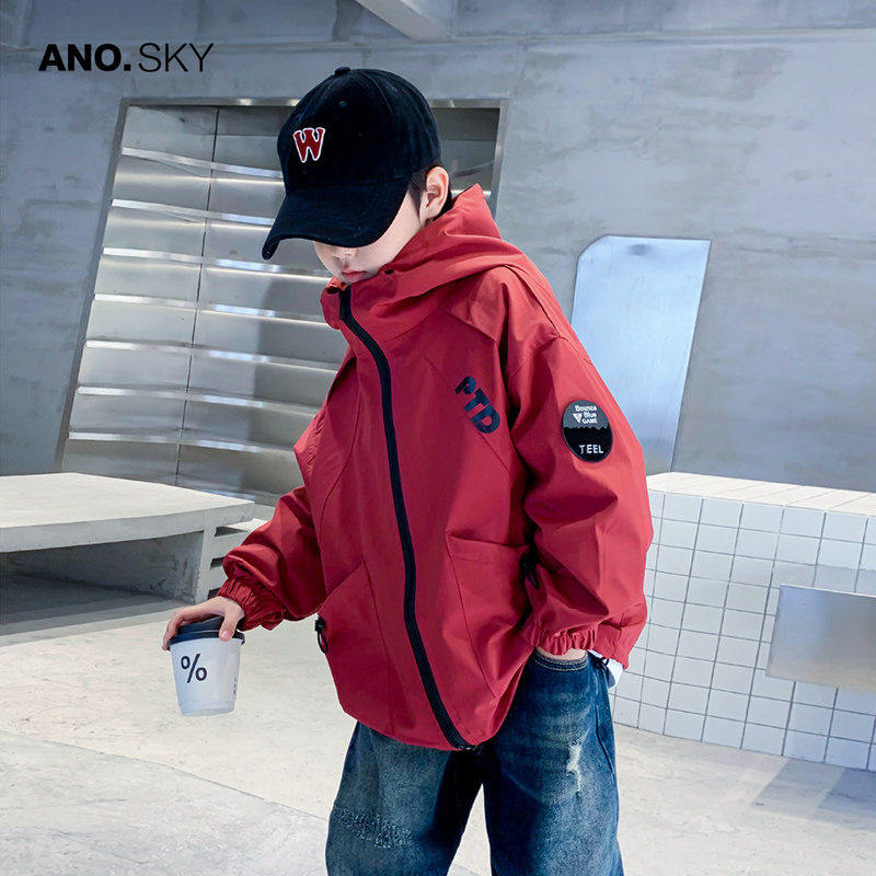 韩国AS品牌正品男童秋冬红色三防夹棉加厚外套2025新款儿童冲锋衣