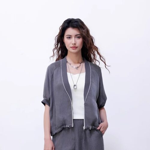 ANSUO安所女装2025年夏季新品短款外套休闲上衣短袖小衫GX1J127A