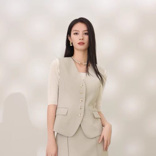 ANSUO安所专柜正品2025春新款女马甲短款无袖坎肩背心GC1B108A