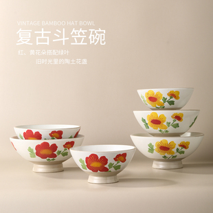 9英寸面馆拉面碗青花瓷大海碗餐厅商用复古嗦粉碗高脚面条斗笠碗