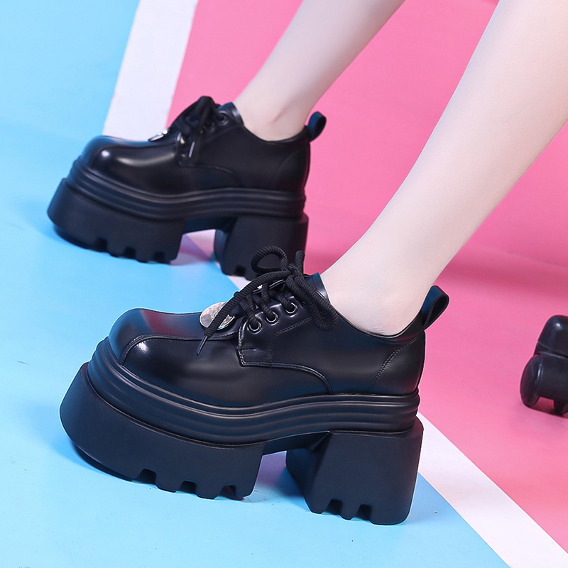 2025春秋新款10cm超高跟小皮鞋小个子增高松糕女鞋轻便厚底乐福鞋