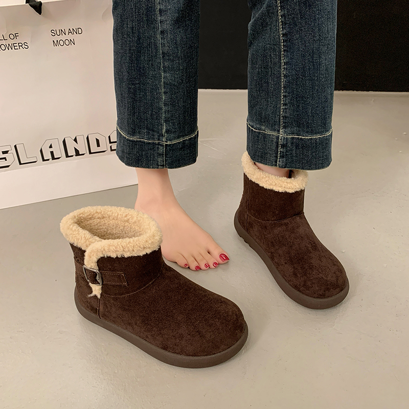 加绒加厚保暖时尚女鞋2025冬季网红毛绒防滑休闲雪地靴