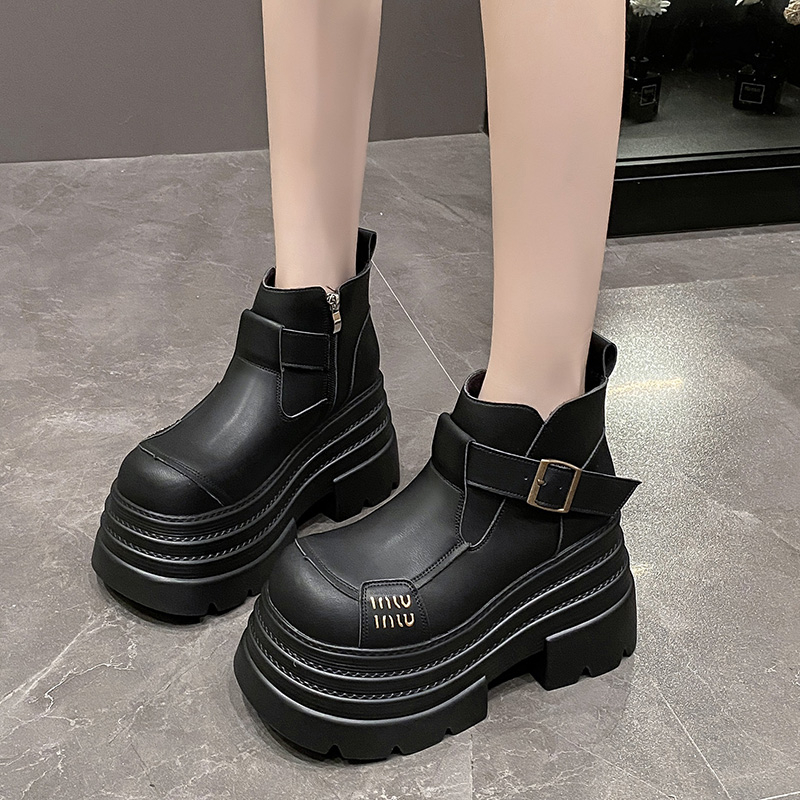 小个子加绒10cm厚底马丁女靴2025年秋冬保暖软底百搭休闲增高潮靴