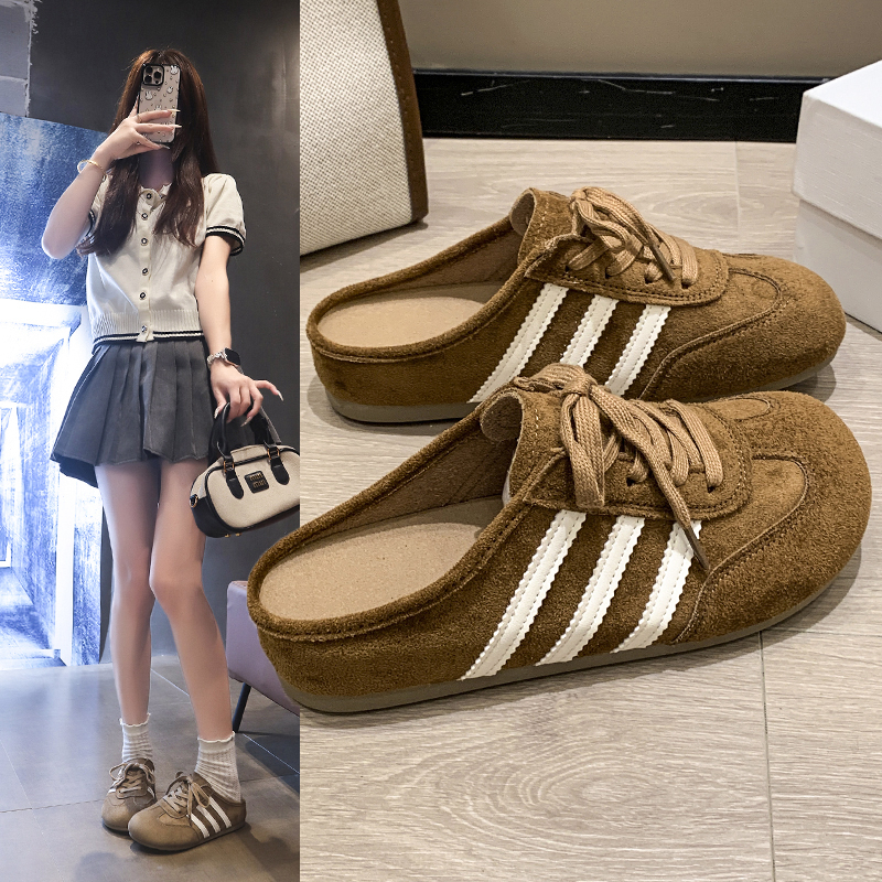 2025春秋新款女增高洋气休闲厚底单鞋超火时尚显瘦一脚蹬勃肯潮鞋