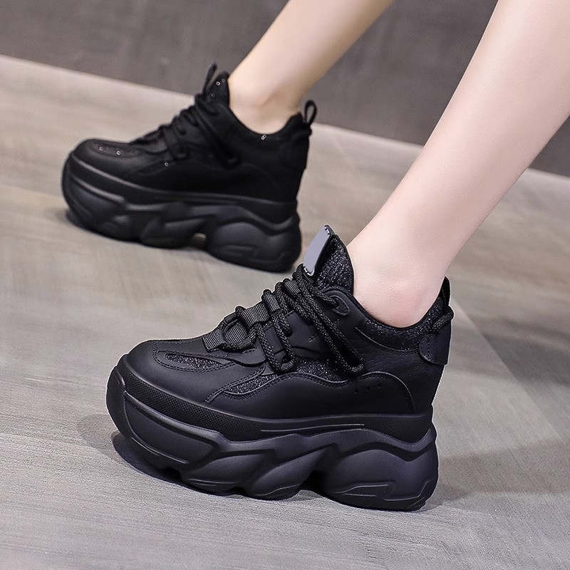 10cm厚底内增高小个子百搭洋气女鞋2026春季网红女运动亮片老爹鞋