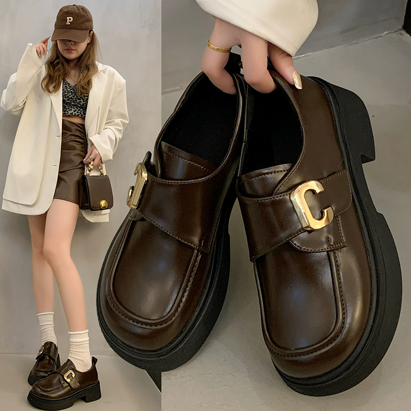 2025年春秋厚底女款新韩版休闲乐福潮鞋时尚百搭显脚小洋气小皮鞋