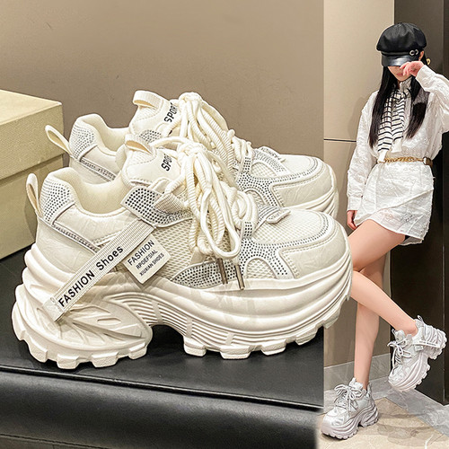 7cm厚底绑带老爹鞋女2026春季网红爆款增高显脚小百搭时尚运动鞋