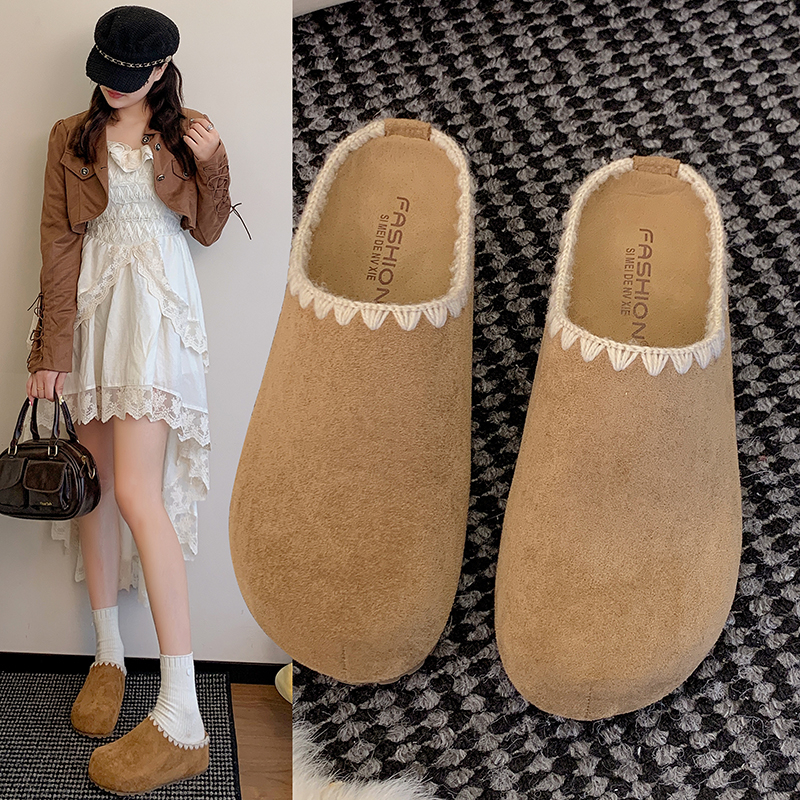 2025春秋网红爆款时尚系带一脚蹬增高洋气休闲鞋潮磨砂皮勃肯鞋女