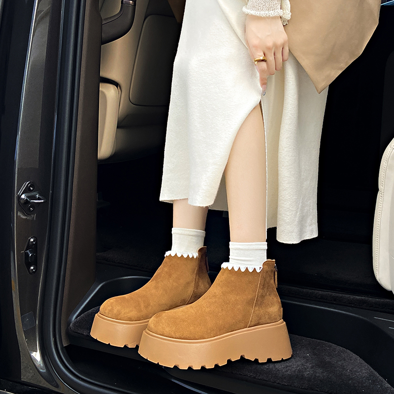 勃肯加绒保暖舒适棉靴2025年秋冬百搭洋气复古小个子厚底雪地靴女