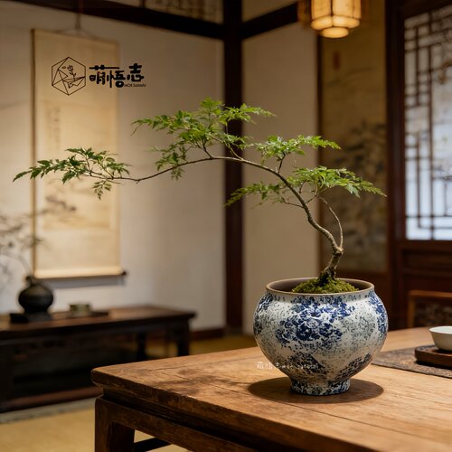 渐变禅意仿古大口径高脚陶瓷花盆