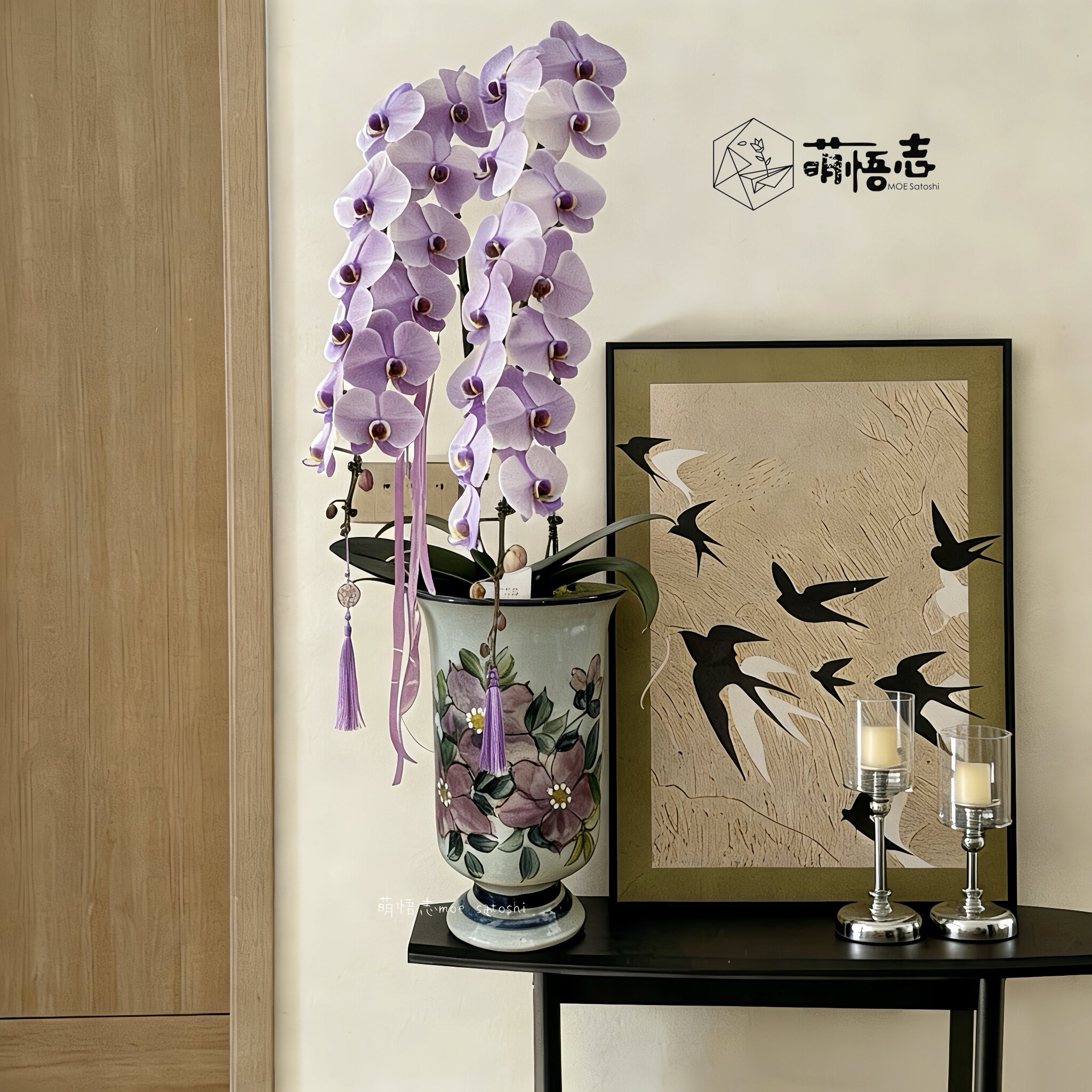 景德镇新中式高级感陶瓷手绘花盆玄关摆件装饰插花花瓶蝴蝶兰花器